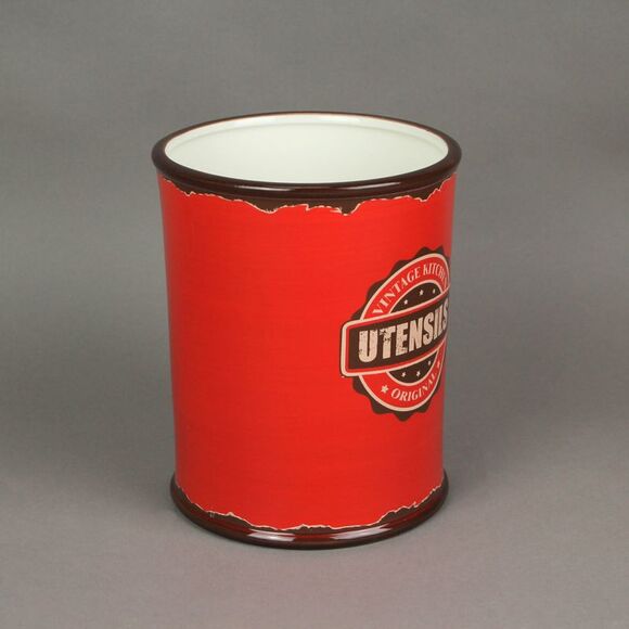 Antiqued Finish Ceramic Crock Kitchen Utensil Holder 8 Inches High - Picture 5 of 5